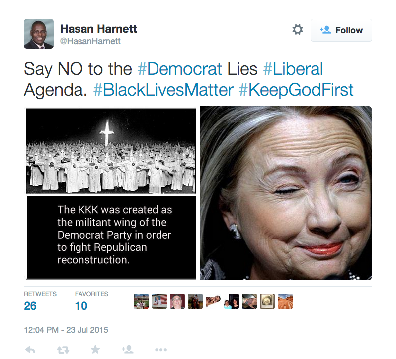 North Carolina Gop Chair Tweets Memes Linking Hillary Clinton To Kkk Talking Points Memo