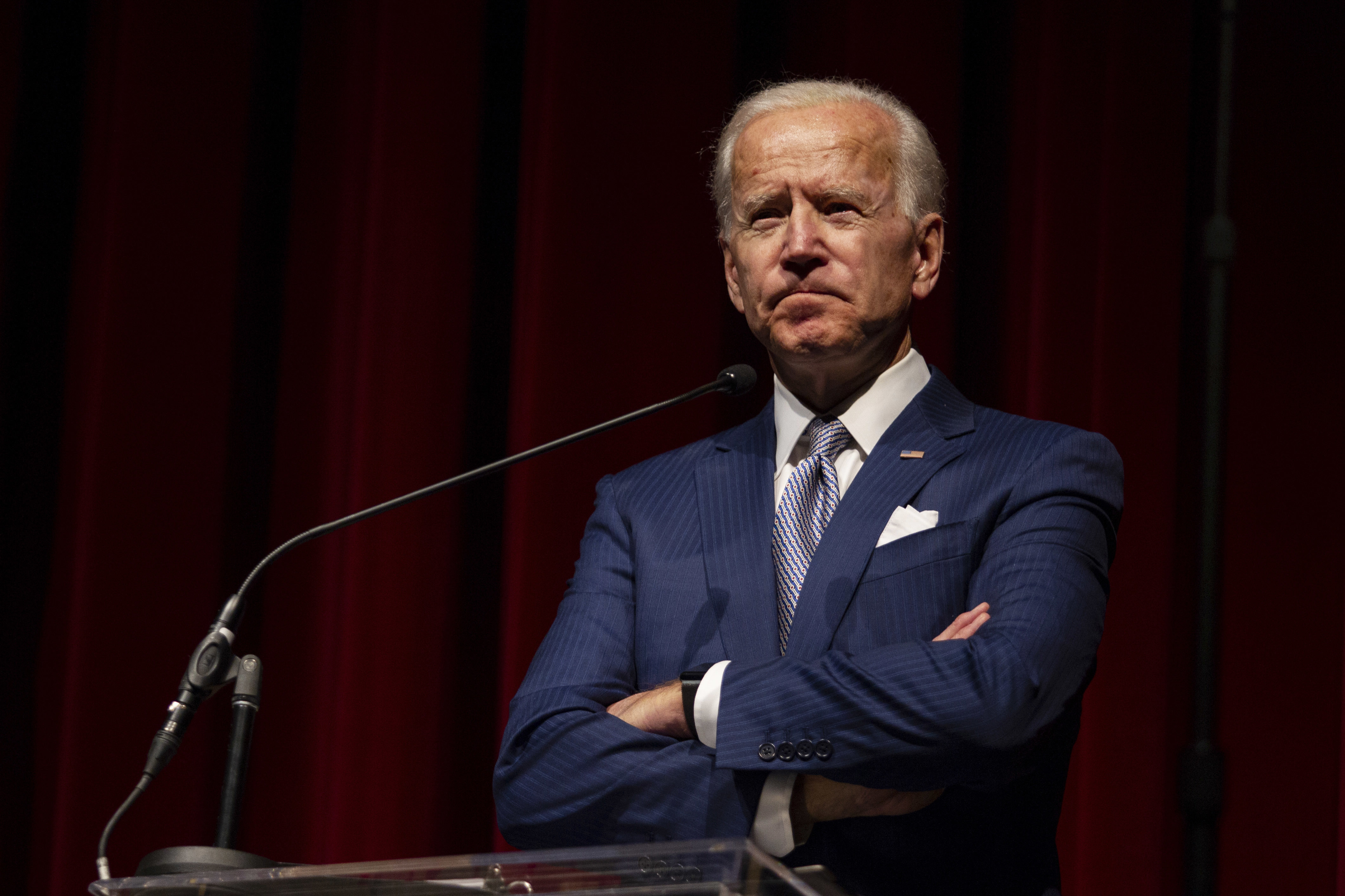 Keynote speaker former Vice President Joe Biden pauses during his speech during the UNLV William S. Boyd School of Law 20th Anniversary Gala at the Bellagio Casino in Las Vegas, Saturday, Dec. 1, 2018. The annual event serves as the school’s principal scholarship fundraiser. (AP Photo / Las Vegas Sun, Yasmina Chavez)