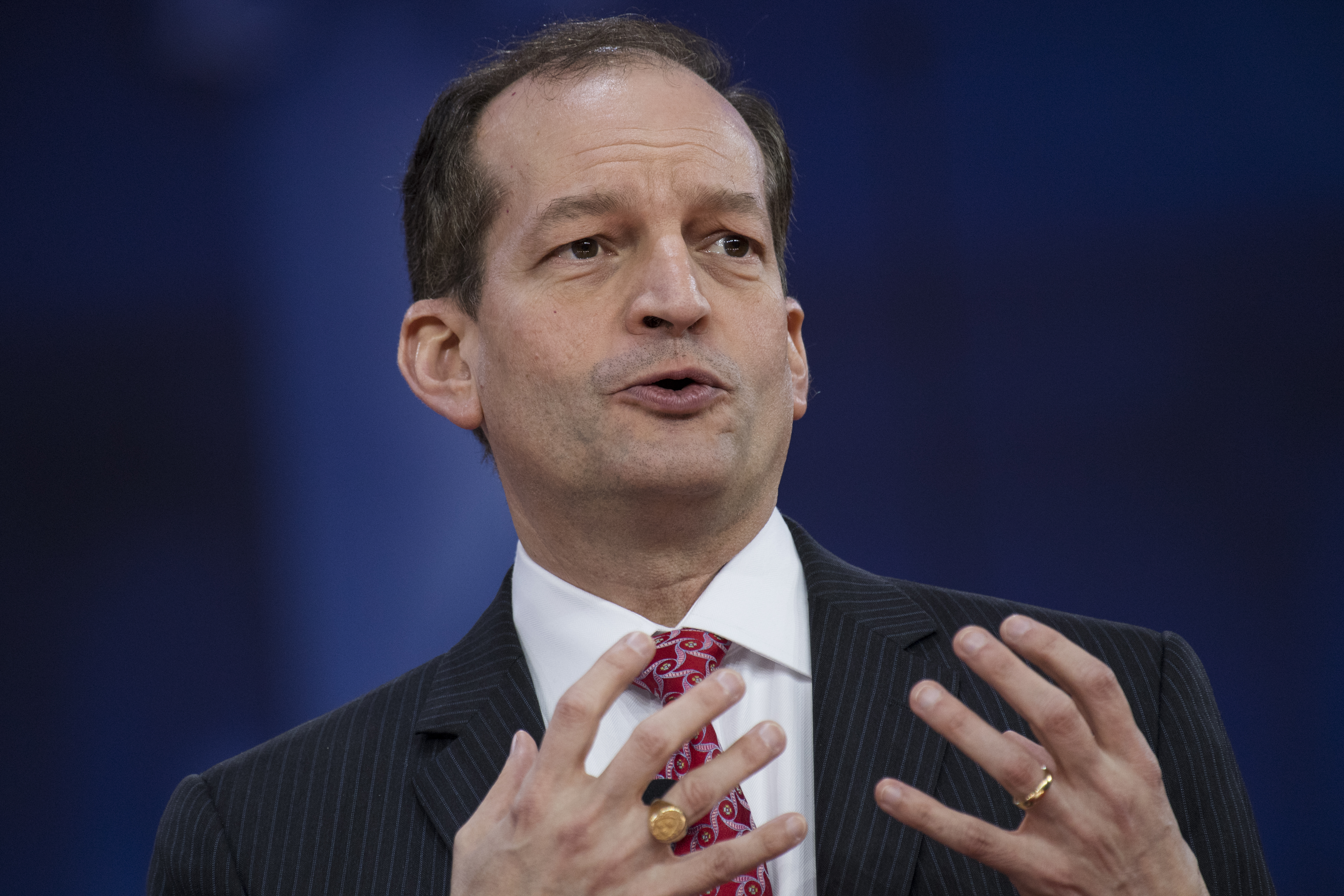 UNITED STATES - FEBRUARY 22: Labor Secretary Alex Acosta is interviewed during the Conservative Political Action Conference at the Gaylord National Resort in Oxon Hill, Md., on February 22, 2018. (Photo By Tom Williams/CQ Roll Call)