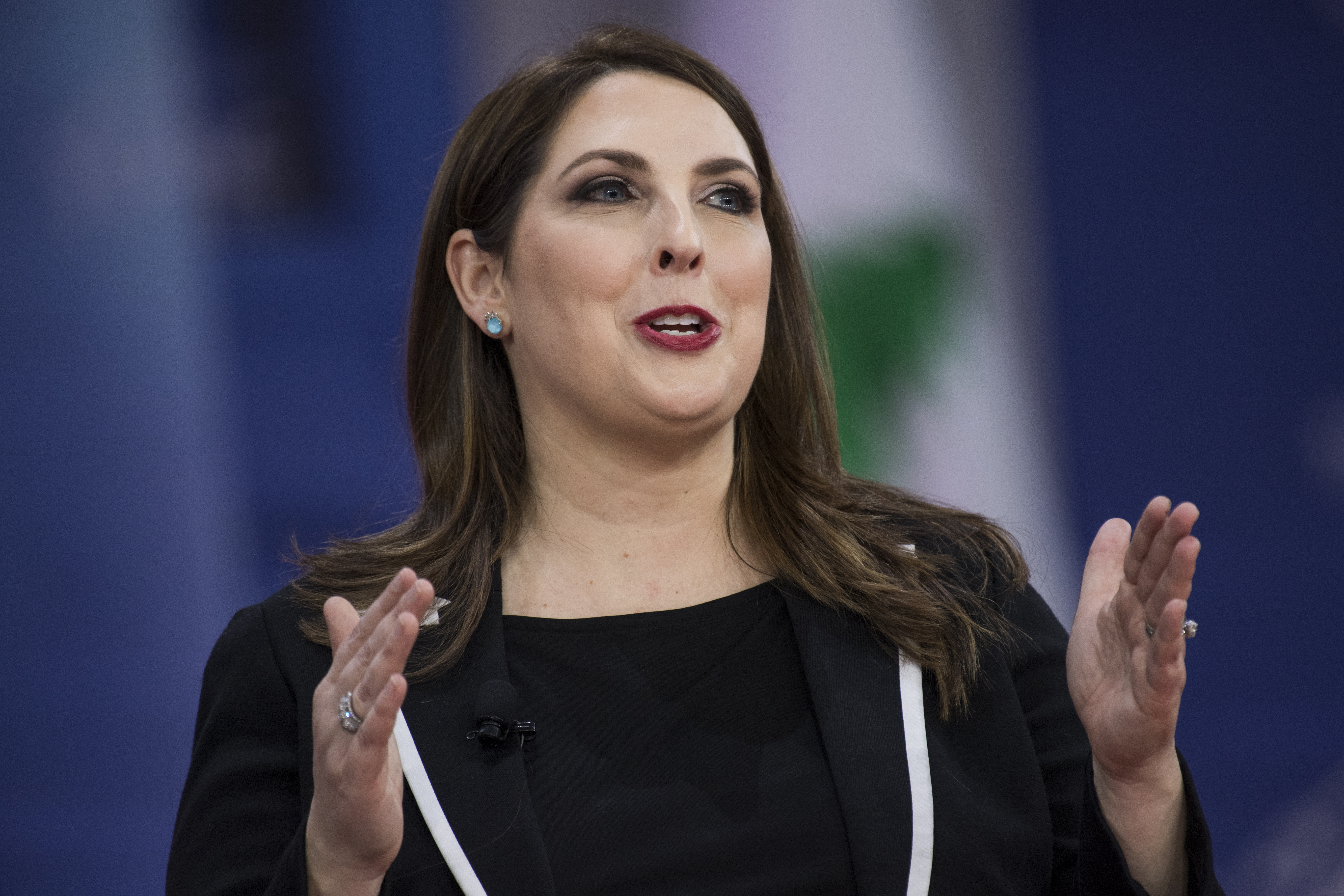 UNITED STATES - FEBRUARY 23: Ronna McDaniel, chairwoman of the Republican National Committee, is interviewed during the Conservative Political Action Conference at the Gaylord National Resort in Oxon Hill, Md., on February 23, 2018. (Photo By Tom Williams/CQ Roll Call)