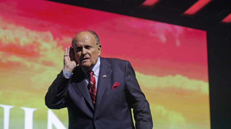 PALM BEACH, FL - DECEMBER 19: Trump Attorney Rudy Giuliani Addresses the crowd at the Turning Point USA Student Action Summit on December 19, 2019 in Palm Beach, Florida. Conservative high school students gathered for a 4-day invite-only conference hosted by Turning Point USA to hear from conservative leaders and activists from across the U.S.(Photo by Saul Martinez/Getty Images)