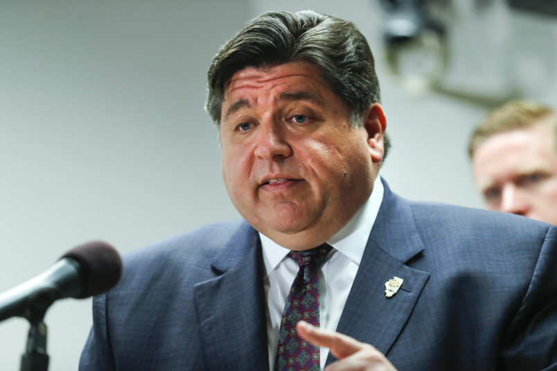 Gov. JB Pritzker speaks at a press conference on Wednesday, April 24, 2019. Illinois voters will decide whether to auhtorize a graduated-rate tax based on income size. (Jose M. Osorio/Chicago Tribune)