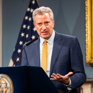 NEW YORK, UNITED STATES - MARCH 15, 2020:New York City Mayor Bill de Blasio (D) speaks at a press conference about COVID-19 and the closing of K-12 public schools in New York City.