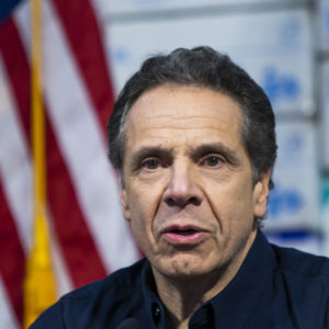 NEW YORK, NY - MARCH 24: New York Governor Andrew Cuomo speaks to the media at the Javits Convention Center which is being turned into a hospital to help fight coronavirus cases on March 24, 2020 in New York City. (Photo by Eduardo Munoz Alvarez/Getty Images)
