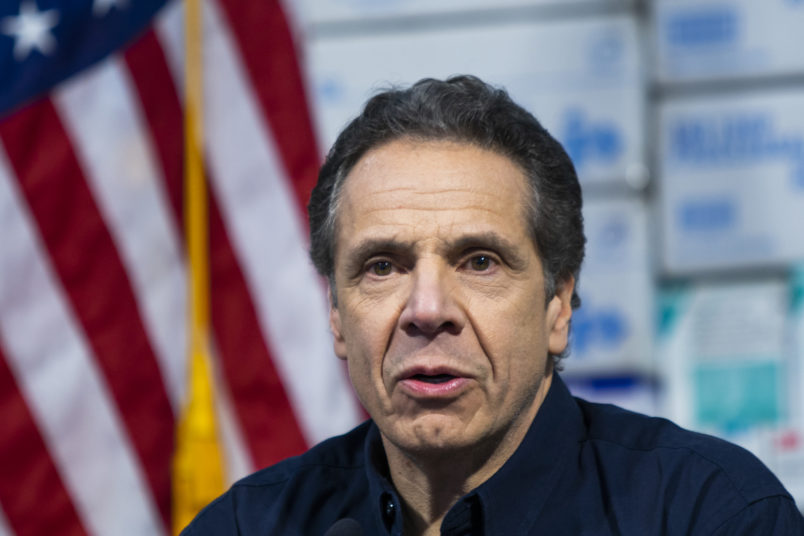 NEW YORK, NY - MARCH 24: New York Governor Andrew Cuomo speaks to the media at the Javits Convention Center which is being turned into a hospital to help fight coronavirus cases on March 24, 2020 in New York City. (Photo by Eduardo Munoz Alvarez/Getty Images)
