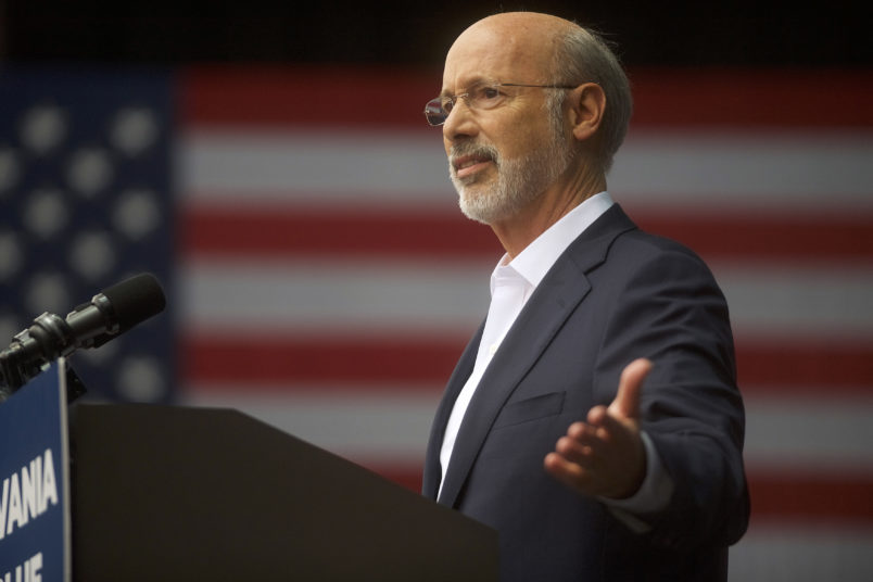 PHILADELPHIA, PA - SEPTEMBER 21:  Pennsylvania Governor Tom Wolf speaks before former President Barack Obama during a campaign rally for statewide Democratic candidates on September 21, 2018 in Philadelphia, Pennsylvania.  Midterm election day is November 6th.  (Photo by Mark Makela/Getty Images)