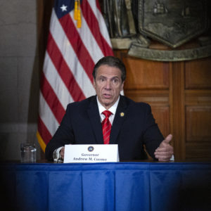 ALBANY, NY - MAY 01: New York State Governor Andrew Cuomo speaks during his daily press briefing on May 1, 2020 in Albany, New York.  Cuomo stated that New York will eliminate deductibles for mental health services for frontline workers.  (Photo by Stefani Reynolds/Getty Images)