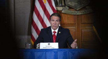 ALBANY, NY - MAY 01: New York State Governor Andrew Cuomo speaks during his daily press briefing on May 1, 2020 in Albany, New York.  Cuomo stated that New York will eliminate deductibles for mental health services for frontline workers.  (Photo by Stefani Reynolds/Getty Images)