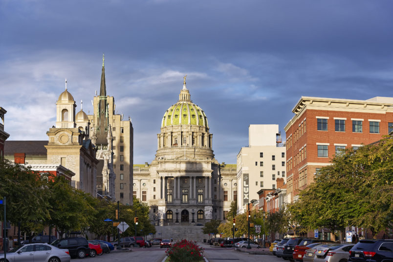 HARRISBURG, PENNSYLVANIA, UNITED STATES - 2015/10/06: Pennsylvania State capitol building. (Photo by John Greim/LightRocket via Getty Images)
