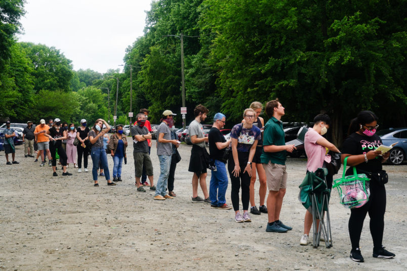 ATLANTA, GA - JUNE 09: People wait in line to vote in Georgia’s Primary Election on June 9, 2020 in Atlanta, Georgia. (Photo by Elijah Nouvelage/Getty Images)