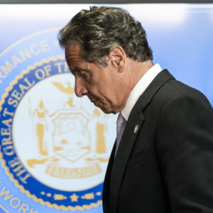 NEW YORK, UNITED STATES - 2020/06/24: Governor Andrew Cuomo makes an announcement and holds media briefing at 3rd Avenue office. New Jersey Governor Phil Murphy and Connecticut Governor Ned Lamont joined Cuomo with announcement of  incoming travel advisory that all individuals traveling from states with significant community spread of COVID-19 quarantine for a 14-day period from the time of last contact within the identified state. This quarantine applies to any person arriving from a state with a positive test rate higher than 10 per 100,000 residents over a 7-day rolling average or a state with a 10% or higher positivity rate over a 7-day rolling average. (Photo by Lev Radin/Pacific Press/LightRocket via Getty Images)