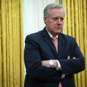 NYTVIRUS - Chief of Staff Mark Meadows looks on as President Donald Trump meets with Louisiana Governor John Bel Edwards in the Oval Office, Wednesday, April 29, 2020.  ( Photo by Doug Mills/The New York Times)