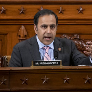 NYTIMPEACH Rep. Raja Krishnamoorthi (D-IL) questions Gordon Sondland, US Ambassador to the European Union, during a House Intelligence Committee impeachment inquiry hearing on Capitol Hill in Washington, DC on November 20, 2019. (Pool Photo by Samuel Corum for The New York Times)