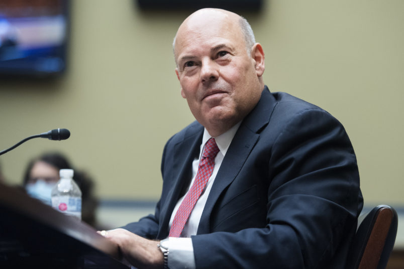 UNITED STATES - AUGUST 24: Postmaster General Louis DeJoy testifies during the House Oversight and Reform Committee hearing titled “Protecting the Timely Delivery of Mail, Medicine, and Mail-in Ballots,” in Rayburn House Office Building on Monday, August 24, 2020. (Photo By Tom Williams/CQ Roll Call/Pool)