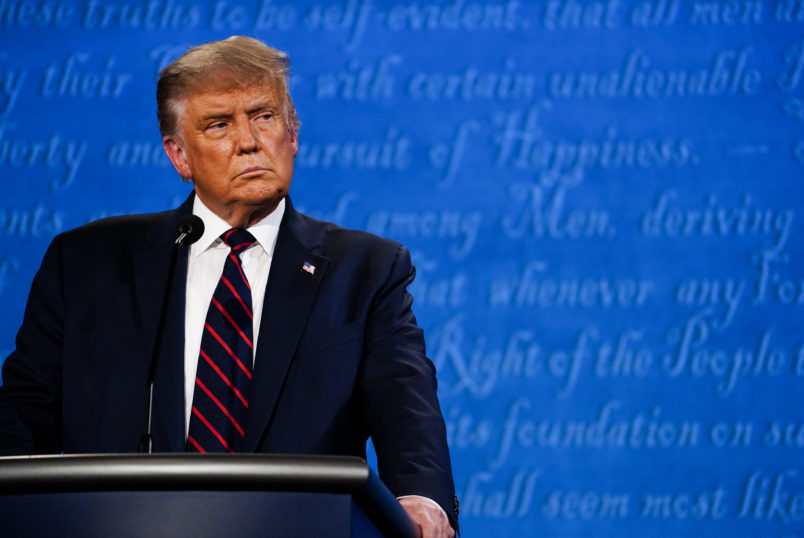 CLEVELAND, OH - SEPTEMBER 29: President Donald Trump participates in the first presidential debate with former Vice President Joe Biden at Case Western Reserve University in Cleveland, Ohio on Tuesday, Sept. 29, 2020. (Photo by Melina Mara/The Washington Post)