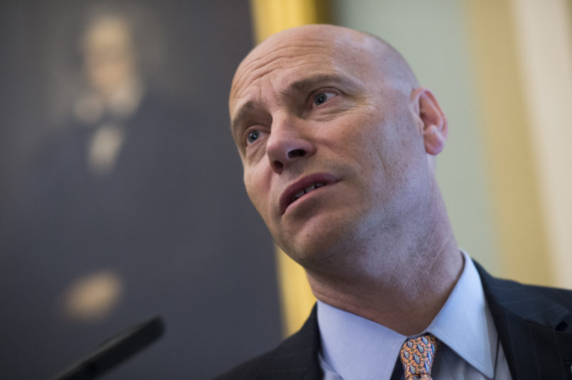 UNITED STATES - JUNE 5: Marc Short, White House director of legislative affairs, talks with reporters before the Senate Policy luncheons in the Capitol on June 5, 2018. (Photo By Tom Williams/CQ Roll Call)