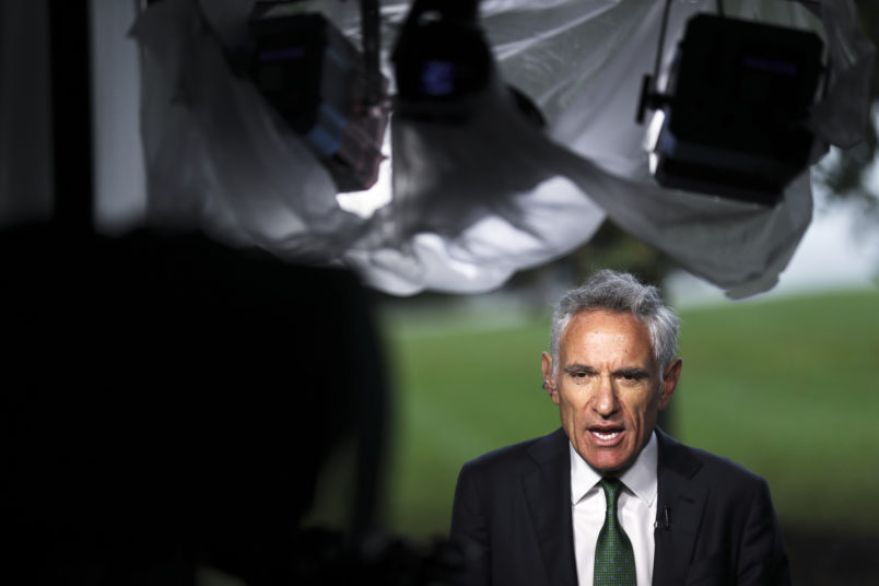 WASHINGTON, DC - OCTOBER 12: White House coronavirus adviser Dr. Scott Atlas, speaks during a TV interview with OAN on October 12, 2020 in Washington, DC (Photo by Oliver Contreras/For The Washington Post)