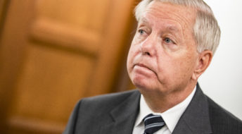 WASHINGTON, DC - OCTOBER 22: Committee Chairman Lindsey Graham (R-SC) makes a statement after voting in the Judiciary Committee to move the nomination of Judge Amy Coney Barrett to the Supreme Court out of committee and on to the Senate for a full vote on October 22, 2020 in Washington, DC. Judge Amy Coney Barrett was nominated by President Donald Trump to fill the vacancy left by Justice Ruth Bader Ginsburg who passed away in September. (Photo by Samuel Corum/Getty Images) *** Local Caption *** Lindsey Graham