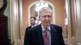 WASHINGTON, DC - Senate Majority Leader Mitch McConnell goes on and off the floor during an all night session to consider the Republican healthcare bill on Capitol Hill in Washington, DC Thursday July 27, 2017. (Photo by Melina Mara/The Washington Post)