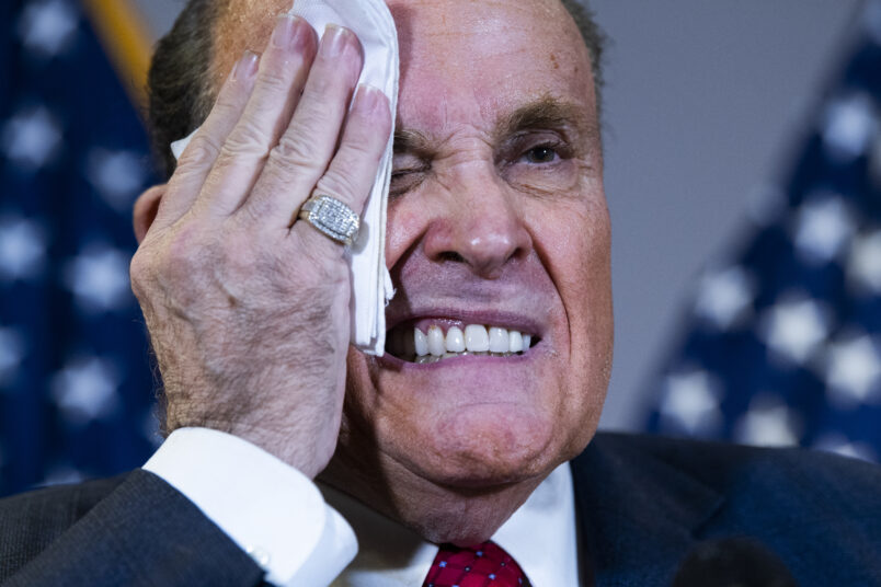 UNITED STATES - NOVEMBER 19: Rudolph Giuliani, attorney for President Donald Trump, conducts a news conference at the Republican National Committee on lawsuits regarding the outcome of the 2020 presidential election on Thursday, November 19, 2020. (Photo By Tom Williams/CQ Roll Call)