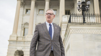 UNITED STATES - OCTOBER 26: Rep. Paul Mitchell, R-Mich., leaves the Capitol after the House passed a fiscal 2018 budget resolution on October 26, 2017. (Photo By Tom Williams/CQ Roll Call)