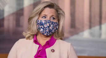 WASHINGTON, DC - JULY 21: Rep. Liz Cheney (R-WY) wears a mask during a news with other Republican members of the House of Representatives at the US Capitol on July 21, 2020 in Washington, DC. (Photo by Samuel Corum/Getty Images) *** Local Caption *** Liz Cheney