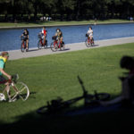 WASHINGTON, D.C., Aug. 31, 2020 -- People ride bicycles on the National Mall in Washington, D.C., the United States, Aug. 30, 2020. The number of COVID-19 cases in the United States reached 5,994,855 as of 9:28 p.m. EDT on Sunday, according to the Center for Systems Science and Engineering at Johns Hopkins University. (Photo by Ting Shen/Xinhua via Getty)