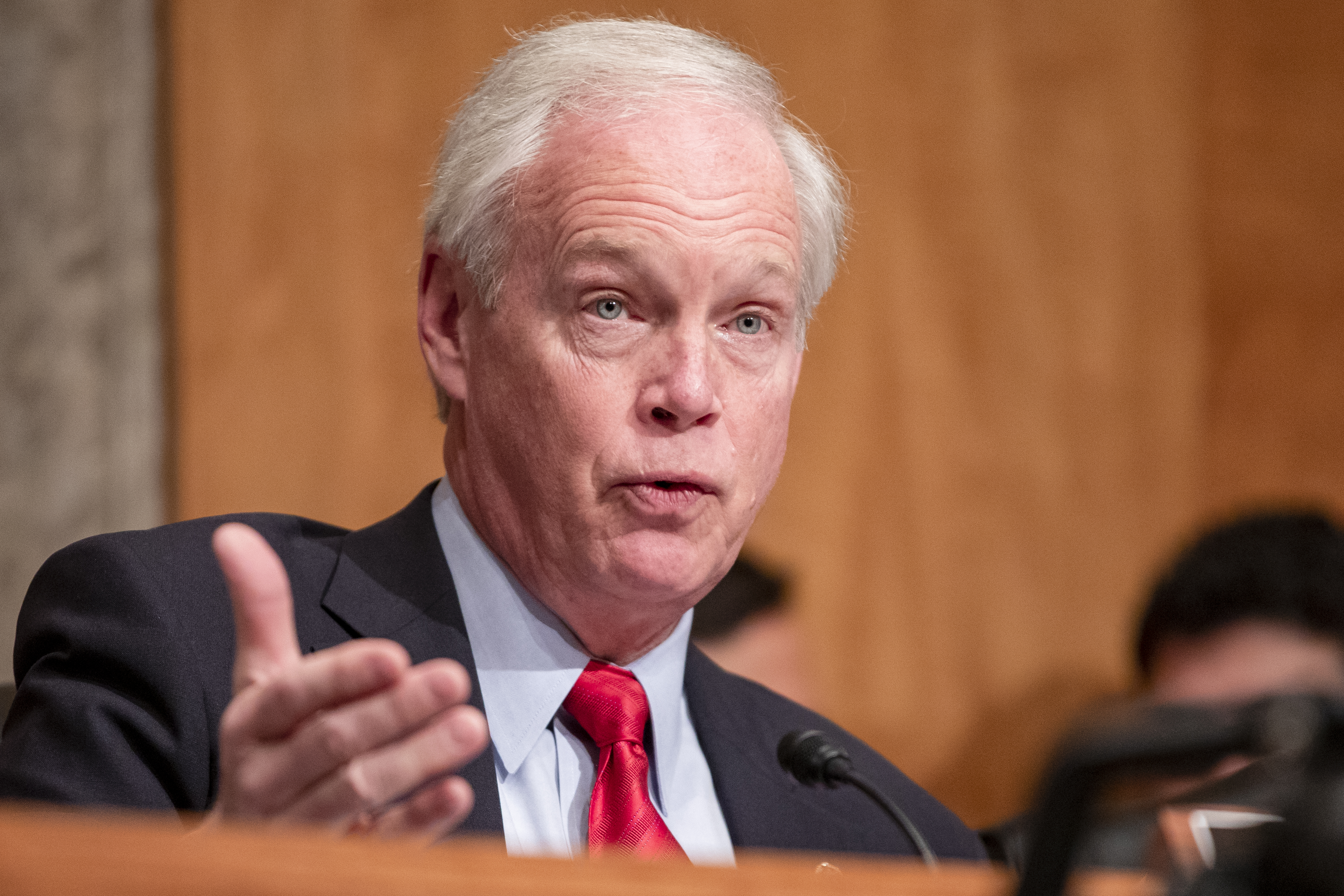 WASHINGTON, DC - DECEMBER 18: Committee Chairman Ron Johnson (R-WI) questions Department of Justice Inspector General Michael Horowitz during a Senate Committee On Homeland Security And Governmental Affairs hearing at the US Capitol on December 18, 2019 in Washington, DC. Last week the Inspector General released a report on the origins of the FBI's investigation into the Trump campaign's possible ties with Russia during the 2016 Presidential elections. (Photo by Samuel Corum/Getty Images) *** Local Caption *** Ron Johnson
