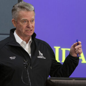 Gov. Brad Little issues a statewide stay-at-home order to further prevent spread of coronavirus COVID-19 at a press conference on March 25, 2020 in Boise, Idaho. (Darin Oswald/Idaho Statesman/TNS)