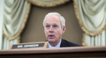 UNITED STATES - JANUARY 26 : Sen. Ron Johnson, R-Wis., questions Gina Raimondo, nominee for Secretary of Commerce, during her Senate Commerce, Science, and Transportation Committee confirmation hearing in Russell Senate Office Building in Washington, D.C., on Tuesday, January 26, 2021. (Photo By Tom Williams/CQ Roll Call/POOL)