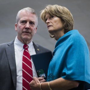 UNITED STATES - FEBRUARY 14: Sens. Dan Sullivan, R-Alaska, and Lisa Murkowski, R-Alaska, are seen in the Capitol after the Senate voted on the bipartisan government funding bill on Thursday, February 14, 2019.(Photo By Tom Williams/CQ Roll Call)