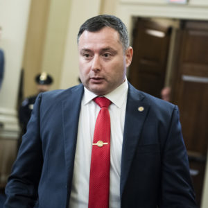 UNITED STATES - NOVEMBER 19: Yevgeny Vindman, the brother of Lt. Col. Alexander Vindman, director of European affairs at the National Security Council, arrives back to the  House Intelligence Committee hearing on the impeachment inquiry of President Trump in Longworth Building on Tuesday, November 19, 2019. Lt. Col. Alexander Vindman, testified. (Photo By Tom Williams/CQ Roll Call)