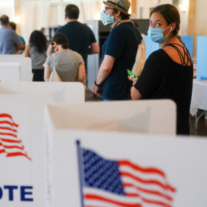 ATLANTA, GA - JUNE 09: People wait in line to vote in Georgia’s Primary Election on June 9, 2020 in Atlanta, Georgia. (Photo by Elijah Nouvelage/Getty Images)