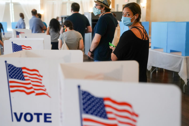 ATLANTA, GA - JUNE 09: People wait in line to vote in Georgia’s Primary Election on June 9, 2020 in Atlanta, Georgia. (Photo by Elijah Nouvelage/Getty Images)