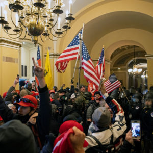 WASHINGTON D.C., USA - JANUARY 6: Supporters of US President Donald Trump protest inside the US Capitol on January 6, 2021, in Washington, DC. - Demonstrators breeched security and entered the Capitol as Congress debated the 2020 presidential election Electoral Vote Certification. (Photo by Brent Stirton/Getty Images)