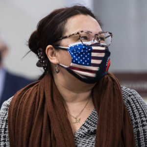UNITED STATES - FEBRUARY 9: Sen. Tammy Duckworth, D-Ill., is seen in the senate subway after the first day of the impeachment trial of former President Donald Trump in the Capitol in Washington, D.C., on Tuesday, February 9, 2021. (Photo By Tom Williams/CQ Roll Call/POOL)