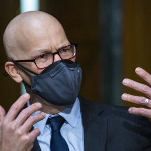 UNITED STATES - MARCH 04: Colin H. Kahl, nominee for Defense undersecretary for policy, is seen before his Senate Armed Services Committee confirmation hearing in Dirksen Building on Thursday, March 4, 2021. (Photo By Tom Williams/CQ Roll Call)