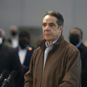 New York Gov. Andrew Cuomo speaks at a vaccination site on Monday, March 8, 2021, in New York. (AP Photo/Seth Wenig, Pool)