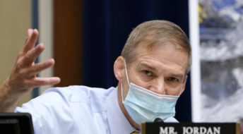 Rep. Jim Jordan, R-Ohio, questions Dr. Anthony Fauci, the nation's top infectious disease expert, during a House Select Subcommittee hearing on Capitol Hill in Washington, Thursday, April 15, 2021, on the coronavirus crisis. (AP Photo/Susan Walsh, Pool)