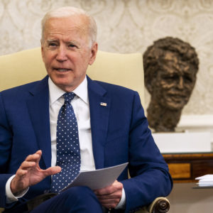President Joe Biden and Vice President Kamala Harris during a meeting with the Congressional Asian Pacific American Caucus Executive Committee in the Oval Office, Thursday, April, 15, 2021.  (Photo by Doug Mills/The New York Times)