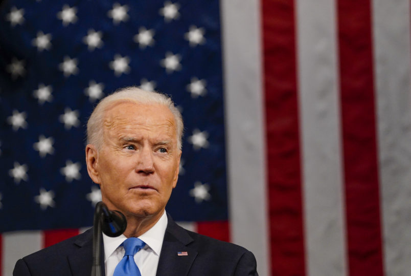 WASHINGTON, DC - APRIL 28: President Joe Biden addresses a joint session of Congress, on Wednesday, April 28, 2021. Biden spoke to a nation seeking to emerge from twin crises of pandemic and economic slide in his first speech to a joint session of Congress. (Melina Mara/The Washington Post)
