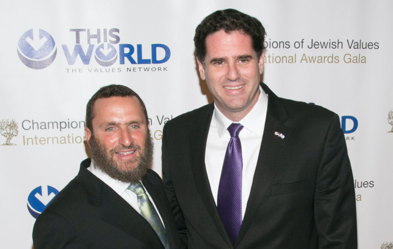 NEW YORK, NY - MAY 18: Rabbi Shmuley Boteach and Israel Ambassador Ron Dermer attend the Champions Of Jewish Values international gala at Cipriani 42nd Street on May 18, 2014 in New York City. (Photo by J Carter Rinaldi/FilmMagic)