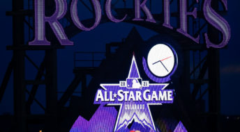 DENVER, CO - MAY 13:  A general view of the scoreboard featuring the All-Star Game logo during a game between the Cincinnati Reds and Colorado Rockies at Coors Field on May 13, 2021 in Denver, Colorado. (Photo by Justin Edmonds/Getty Images)