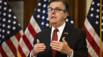 Texas Lt. Gov. Dan Patrick speaks after Texas Governor Greg Abbott announced the reopening of more Texas businesses during the COVID-19 pandemic at a press conference at the Texas State Capitol in Austin on Monday, May 18, 2020. Abbott said that childcare facilities, youth camps, some professional sports, and bars may now begin to fully or partially reopen their facilities as outlined by regulations listed on the Open Texas website. (Lynda M. Gonzalez/The Dallas Morning News Pool)