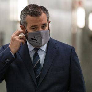 WASHINGTON, DC - OCTOBER 22: Senator Ted Cruz (R-TX) heads into a Judiciary Committee hearing where Republicans will vote on whether or not to move the nomination of Judge Amy Coney Barrett to the Supreme Court out of committee and on to the Senate for a full vote on October 22, 2020 in Washington, DC. Judge Amy Coney Barrett was nominated by President Donald Trump to fill the vacancy left by Justice Ruth Bader Ginsburg who passed away in September. (Photo by Samuel Corum/Getty Images) *** Local Caption *** Ted Cruz