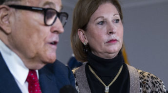 UNITED STATES - NOVEMBER 19: Rudolph Giuliani and Sidney Powell, attorneys for President Donald Trump, conduct a news conference at the Republican National Committee on lawsuits regarding the outcome of the 2020 presidential election on Thursday, November 19, 2020. (Photo By Tom Williams/CQ Roll Call)